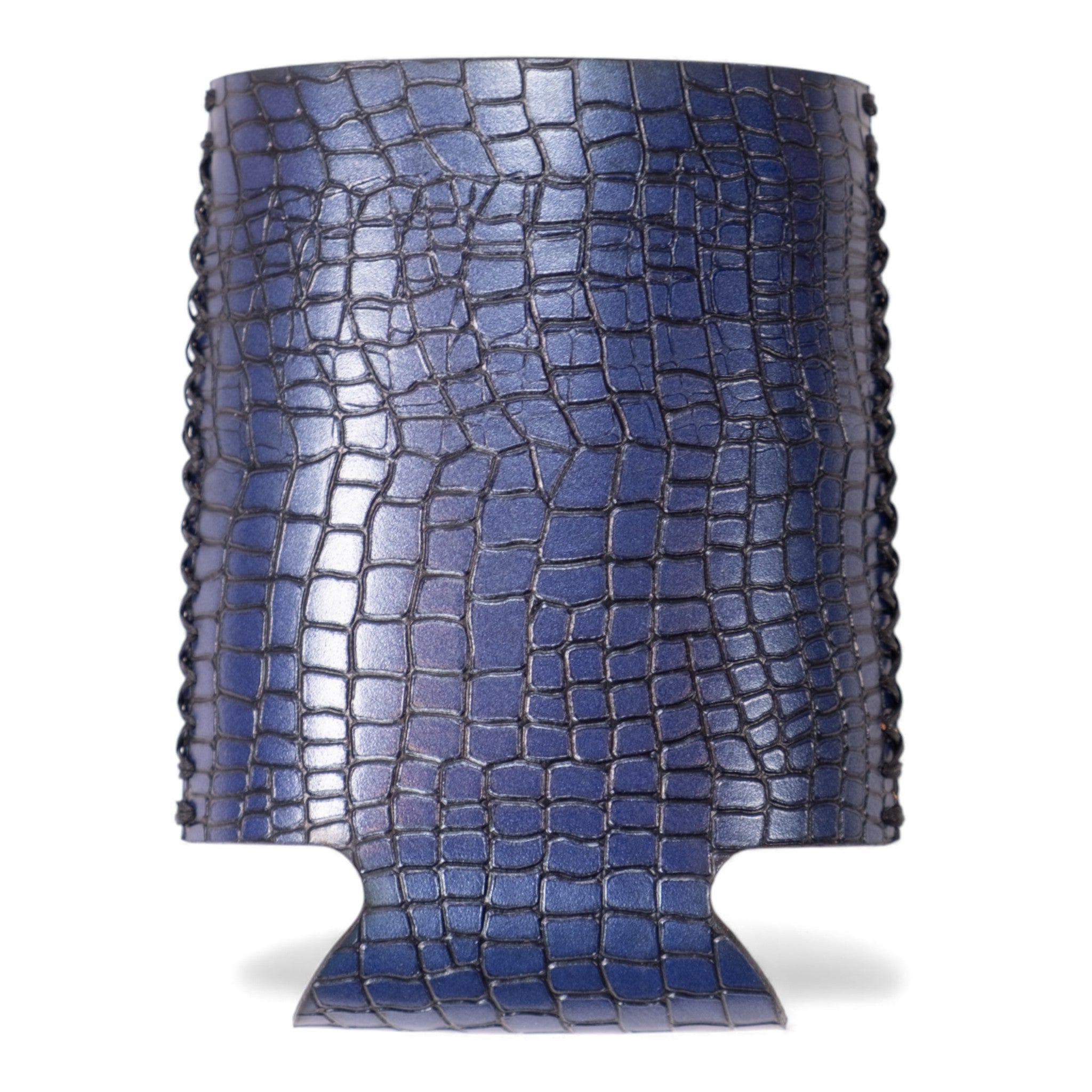 Navy Embossed Leather Can Cooler