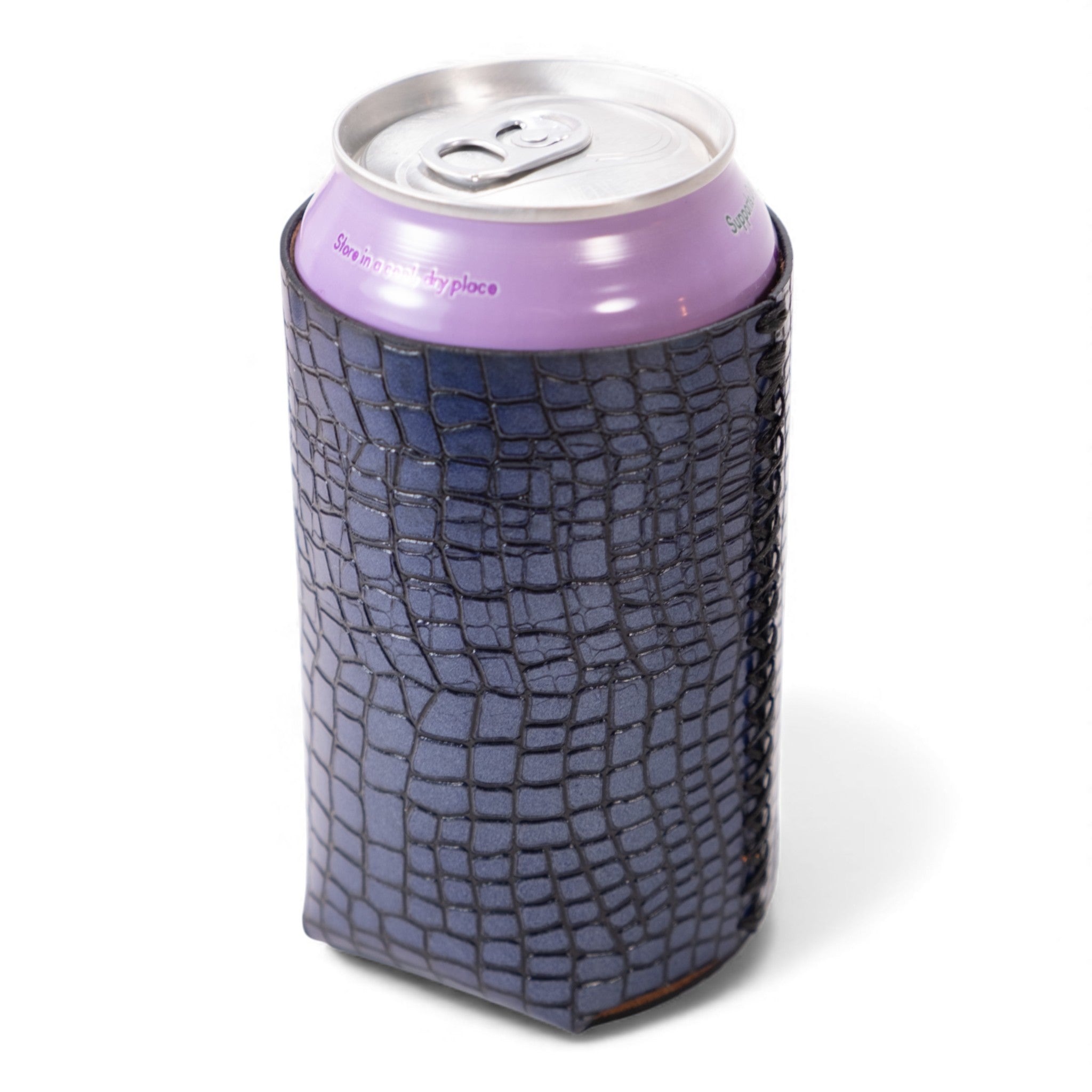 Navy Embossed Leather Can Cooler