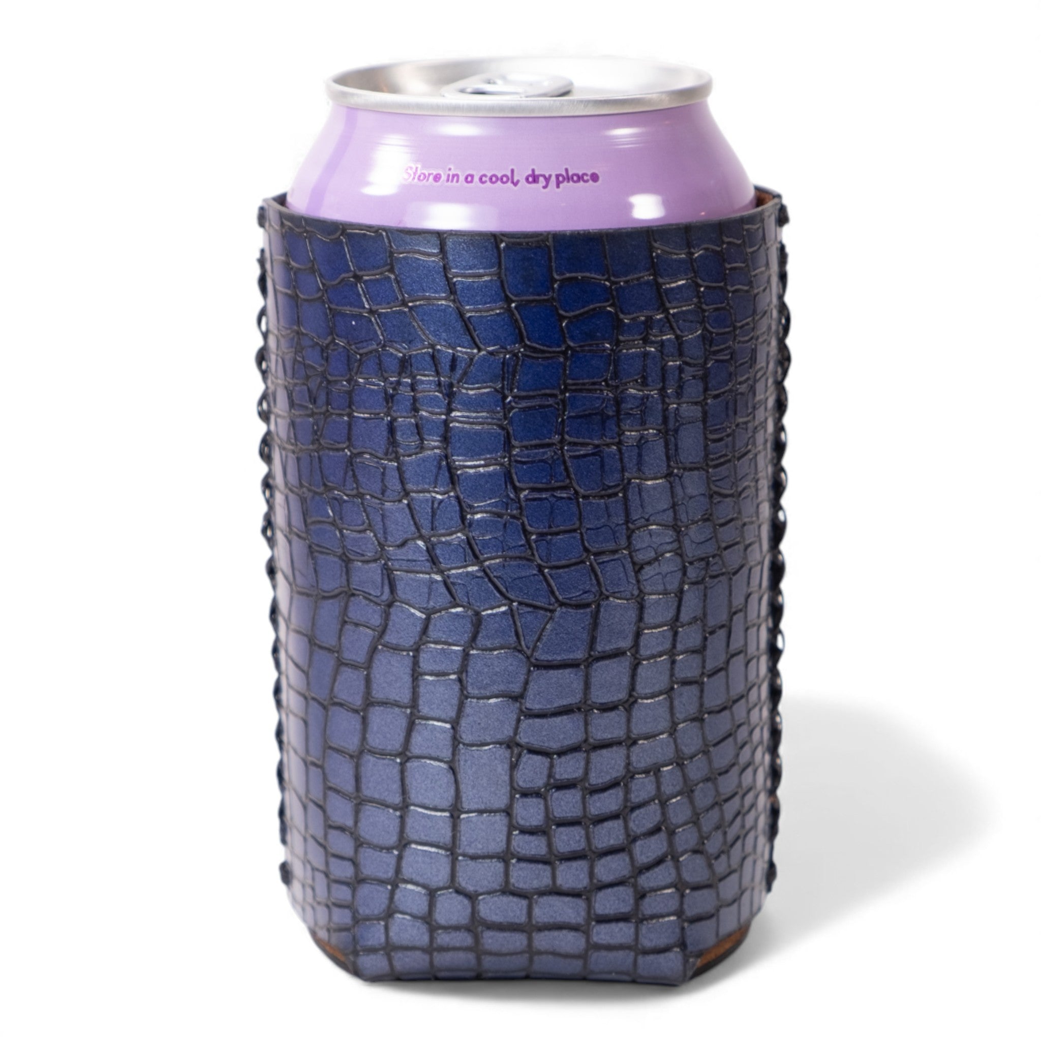 Navy Embossed Leather Can Cooler